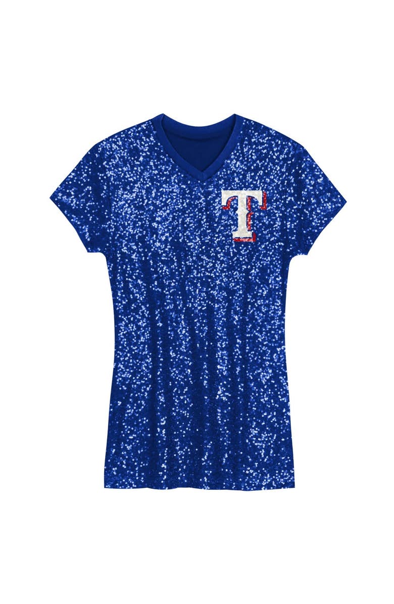 Outerstuff Girls Youth Royal Texas Rangers Sequin V-Neck Dress, Alternate, color, Royal