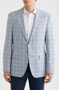BOSS Hutson Slim Fit Blue & White Plaid Linen & Cotton Blend Sport Coat