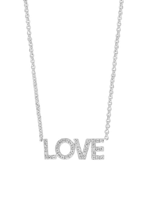 Sterling Silver Pavé Diamond Love Pendant Necklace - 0.16 ctw.