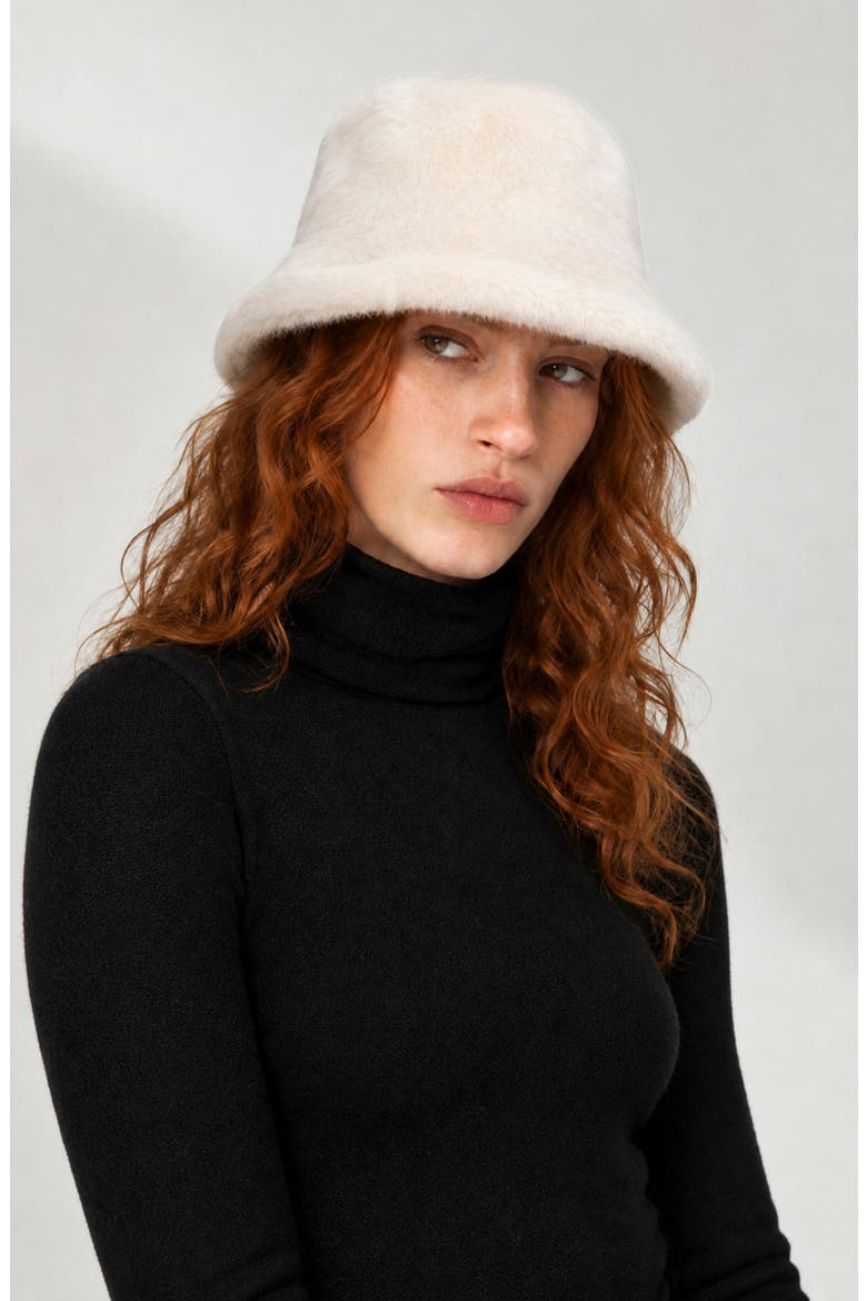 Cora Faux Fur Bucket Hat, Alternate, color, IVORY