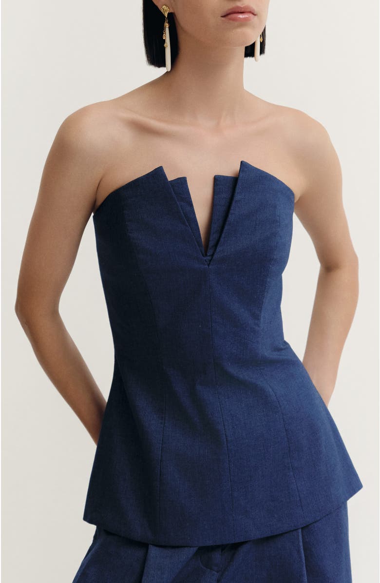 De Loreta Corozo Strapless V-Neck Cotton Top, Main, color, Petrona Print