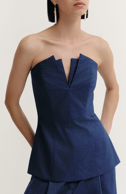 De Loreta Corozo Strapless V-neck Cotton Top In Blue