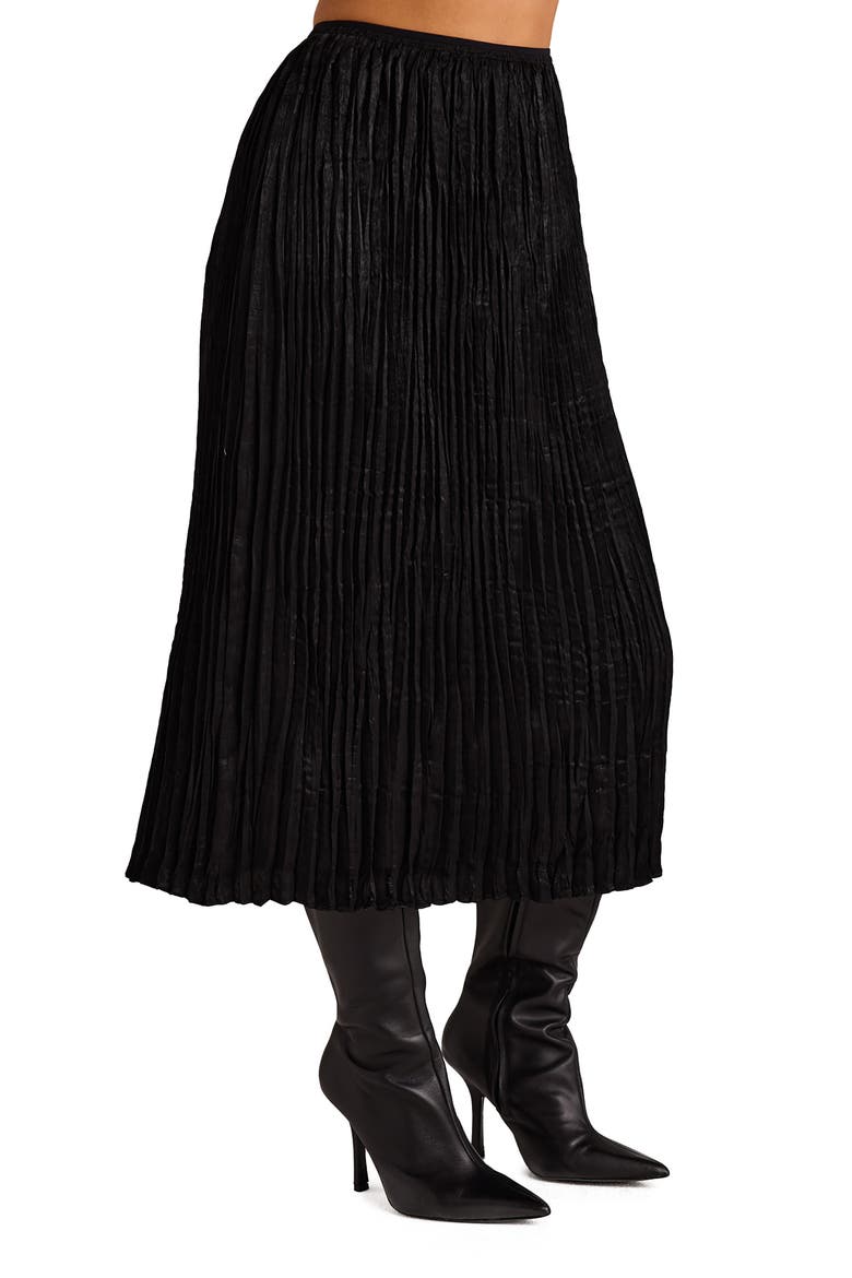 Variegated Pleated Midi Skirt, Alternate, color, BLACK