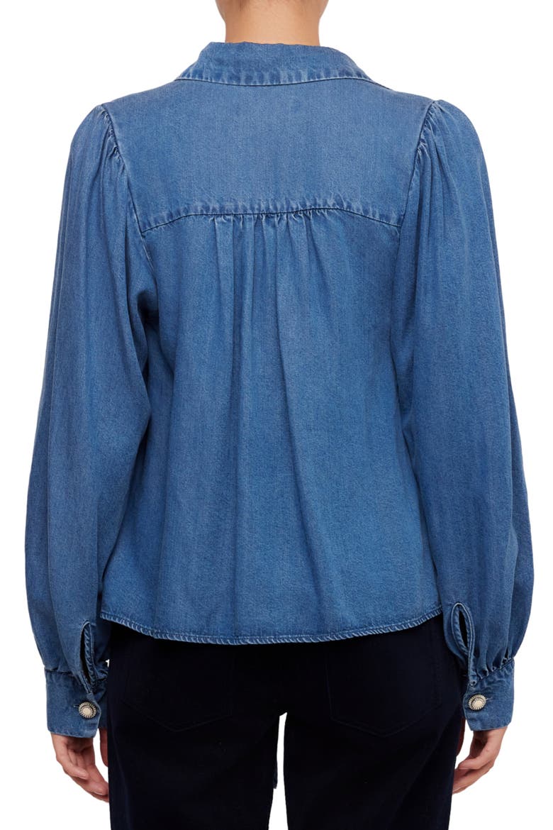 Tie Front Denim Top, Alternate, color, MEDIUM BLUE