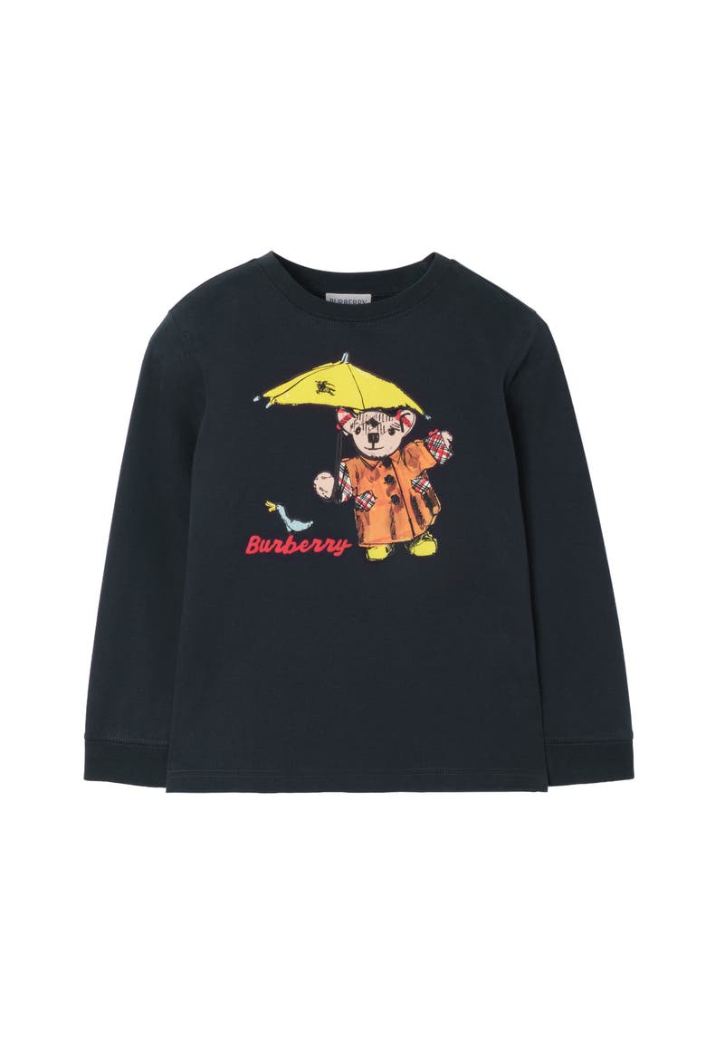 Long-sleeve Rain Bear Cotton T-shirt, Main, color, Navy black