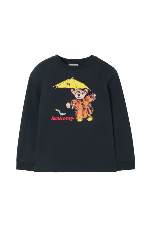 Long-sleeve Rain Bear Cotton T-shirt