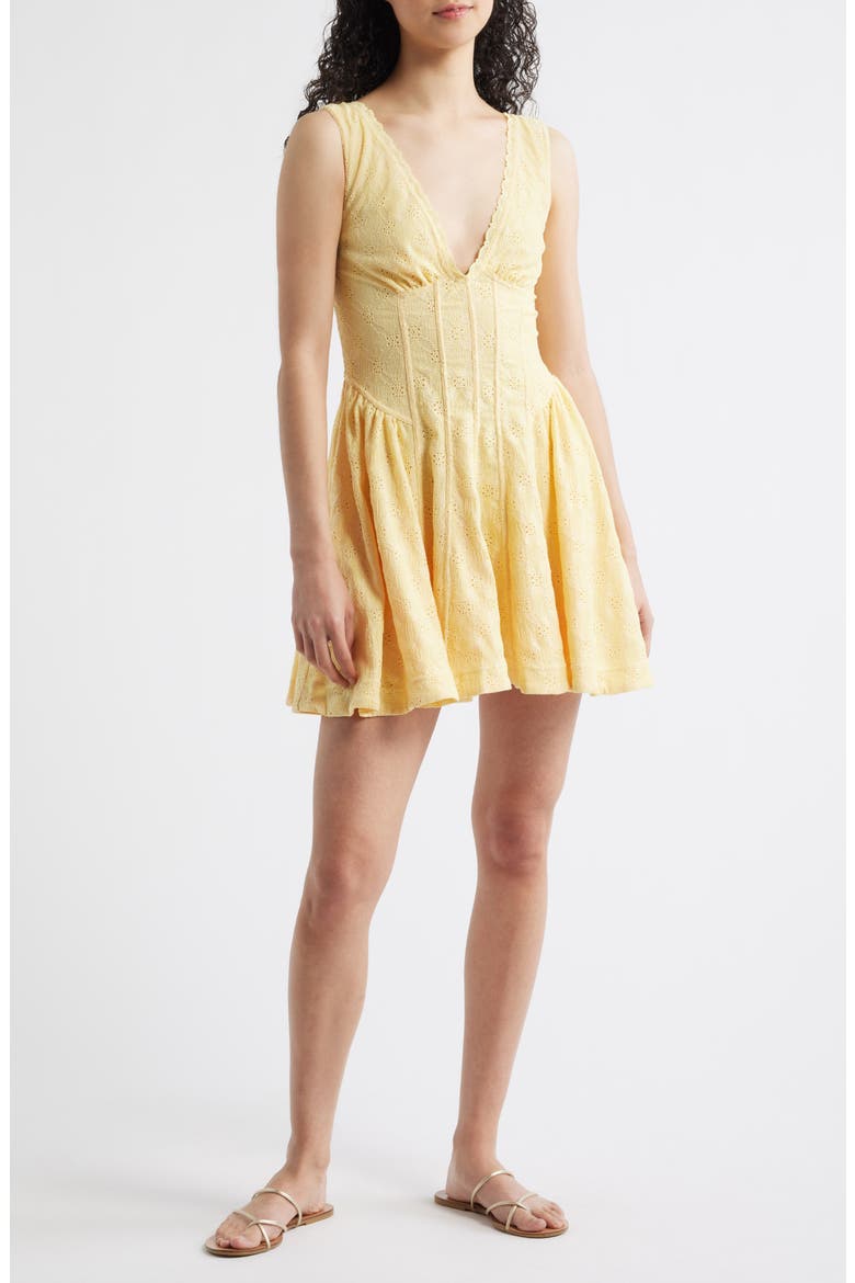 Can't Help It Eyelet Embroidered Minidress, Main, color, GOLDEN APRICOT COMBO