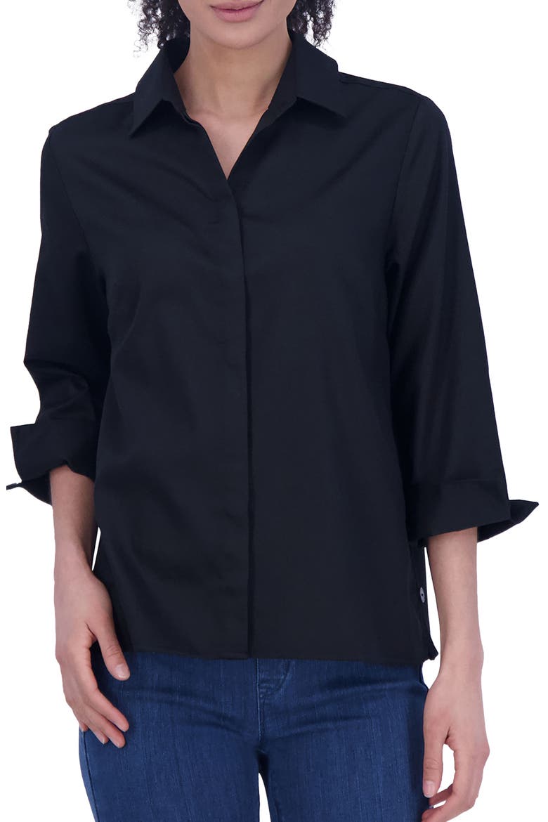 Beatrice Side Button Accent Shirt, Main, color, BLACK