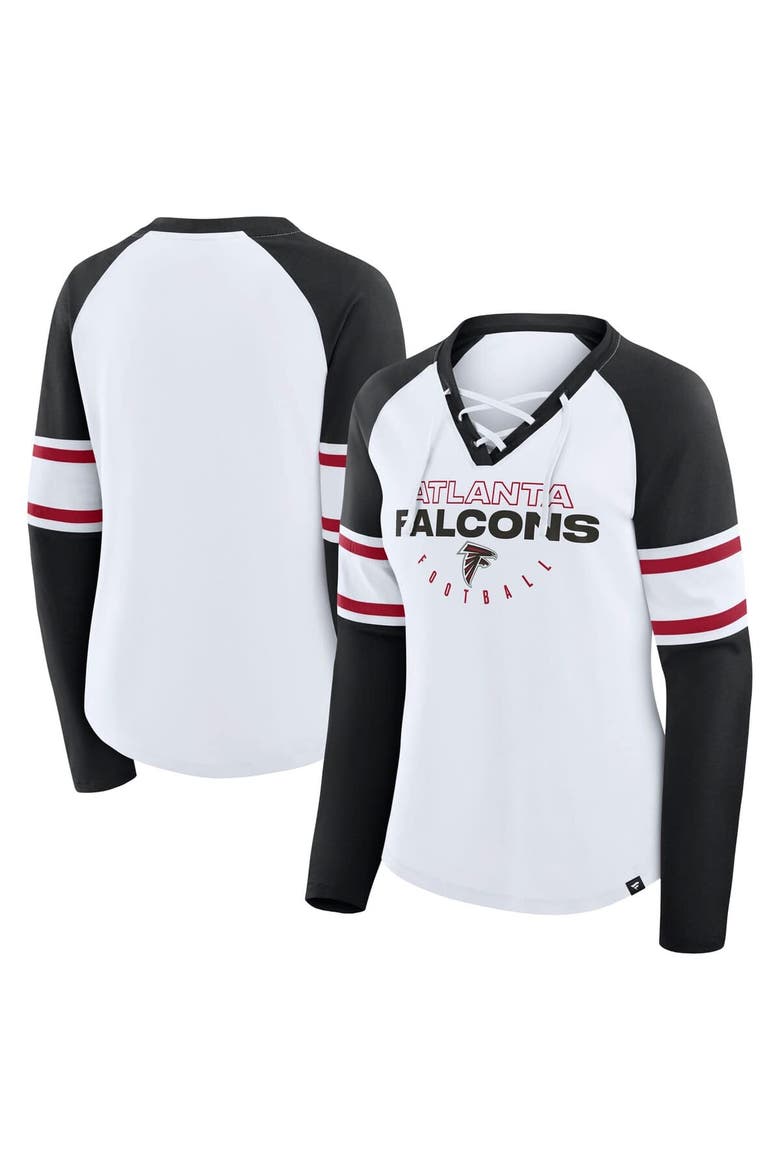 Women's Fanatics White/Black Atlanta Falcons Redzone Blitz Package Raglan Lace-Up V-Neck Long Sleeve T-Shirt, Main, color, White