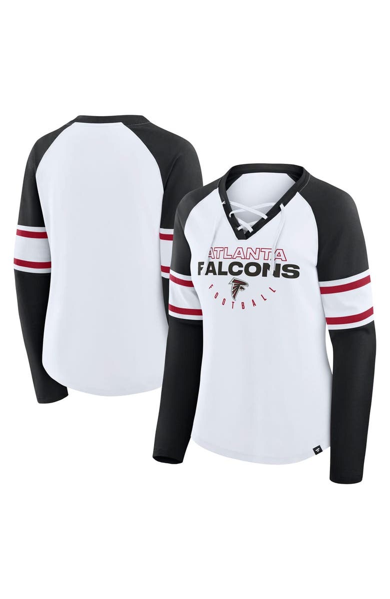 FANATICS Women's Fanatics White/Black Atlanta Falcons Redzone Blitz Package Raglan Lace-Up V-Neck Long Sleeve T-Shirt, Main, color, White
