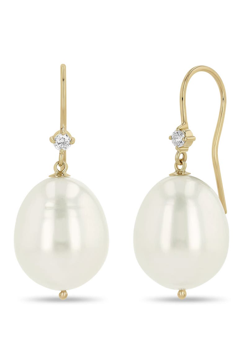 Diamond & Dangling Pearl Drop Earrings, Main, color, WHITE/ 14K YELLOW GOLD