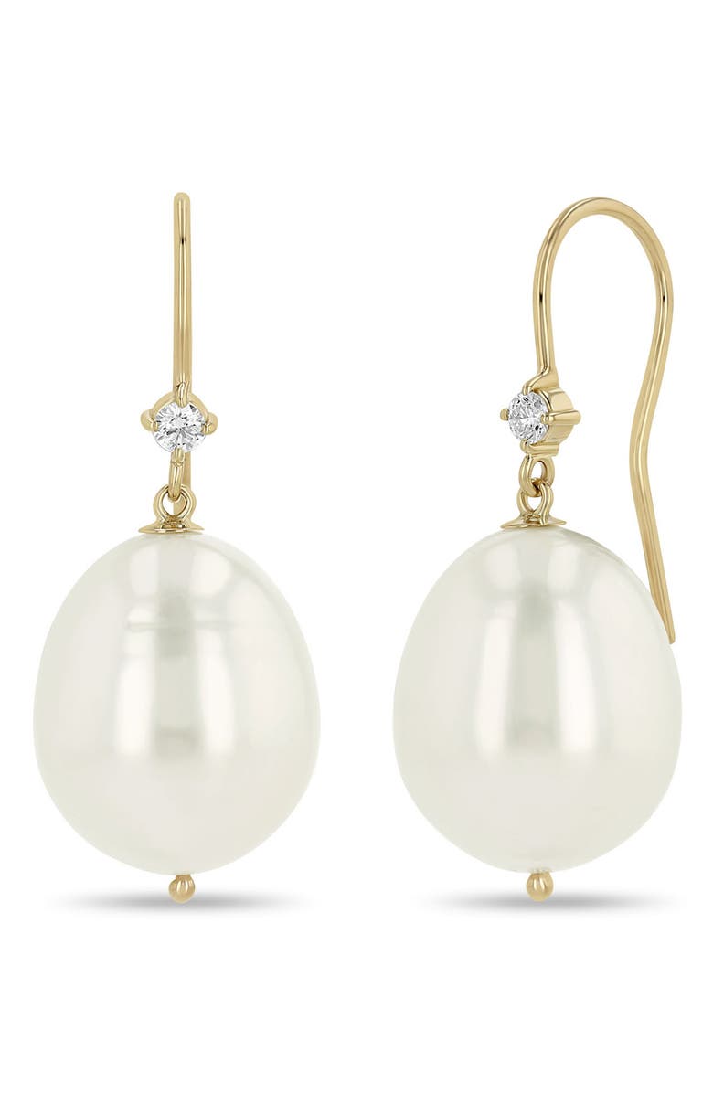 Zoë Chicco Diamond & Dangling Pearl Drop Earrings, Main, color, White/ 14K Yellow Gold