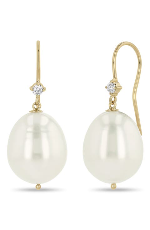 Diamond & Dangling Pearl Drop Earrings