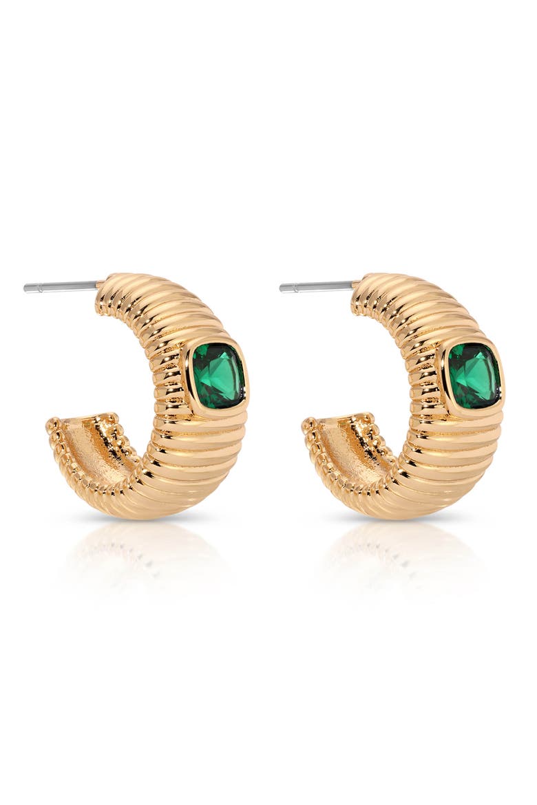 Ribbed Medium Hoop Earrings, Alternate, color, GREEN