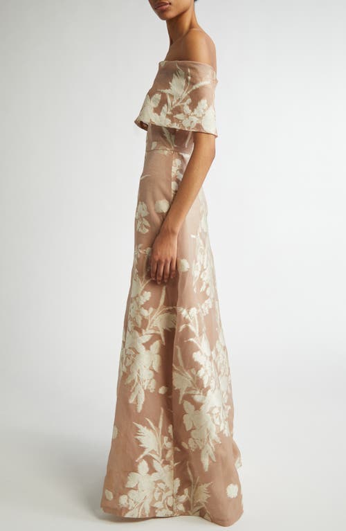 Lela Rose Deedie Floral Fil Coupe Off-the-shoulder Gown In Nude