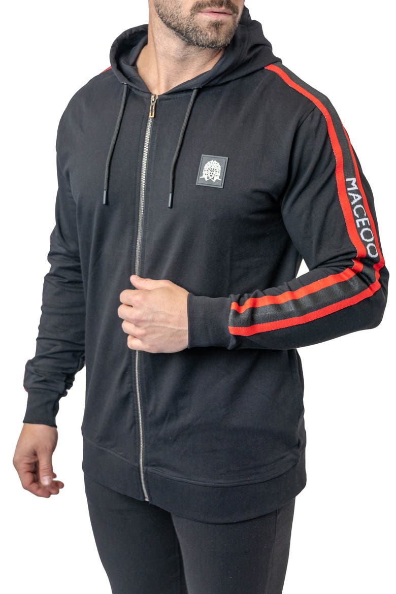 Leo Hooded Zip-Up Sweatshirt, Alternate, color, BLACK