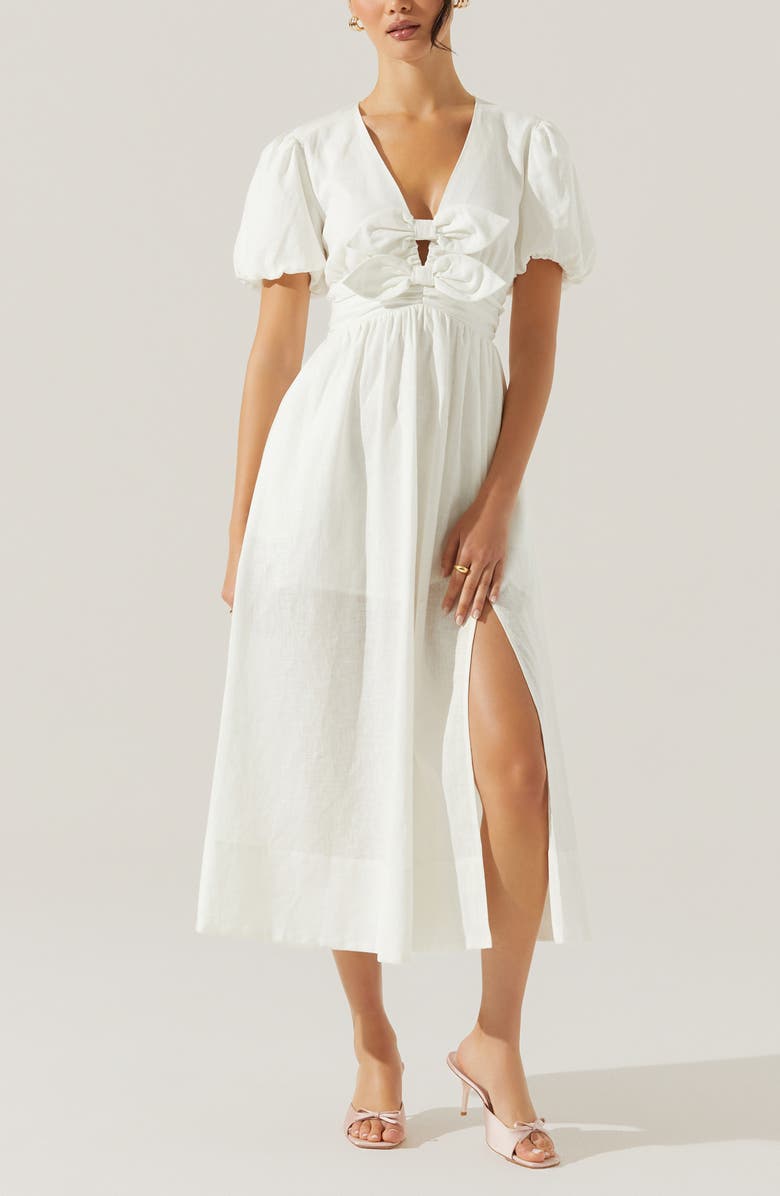 ASTR the Label Citrine Bow Linen & Cotton Midi Dress, Alternate, color,