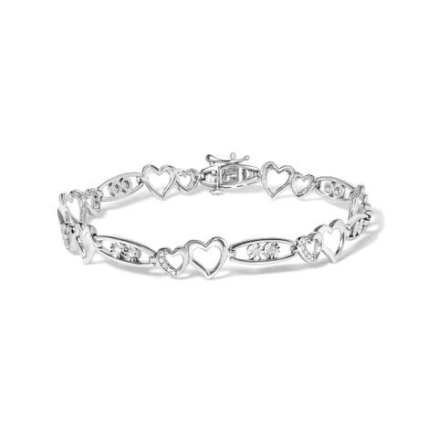 Silver 1/5 Cttw Diamond Double Heart Link Bracelet