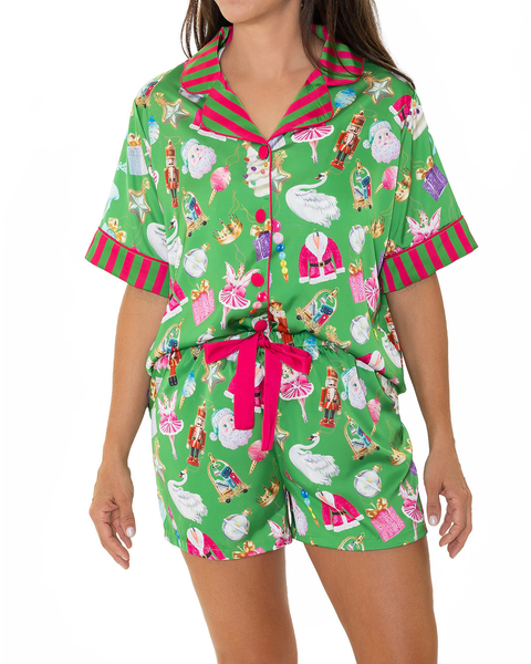 Holiday Bauble Silky Short Sleeve Shorts Set
