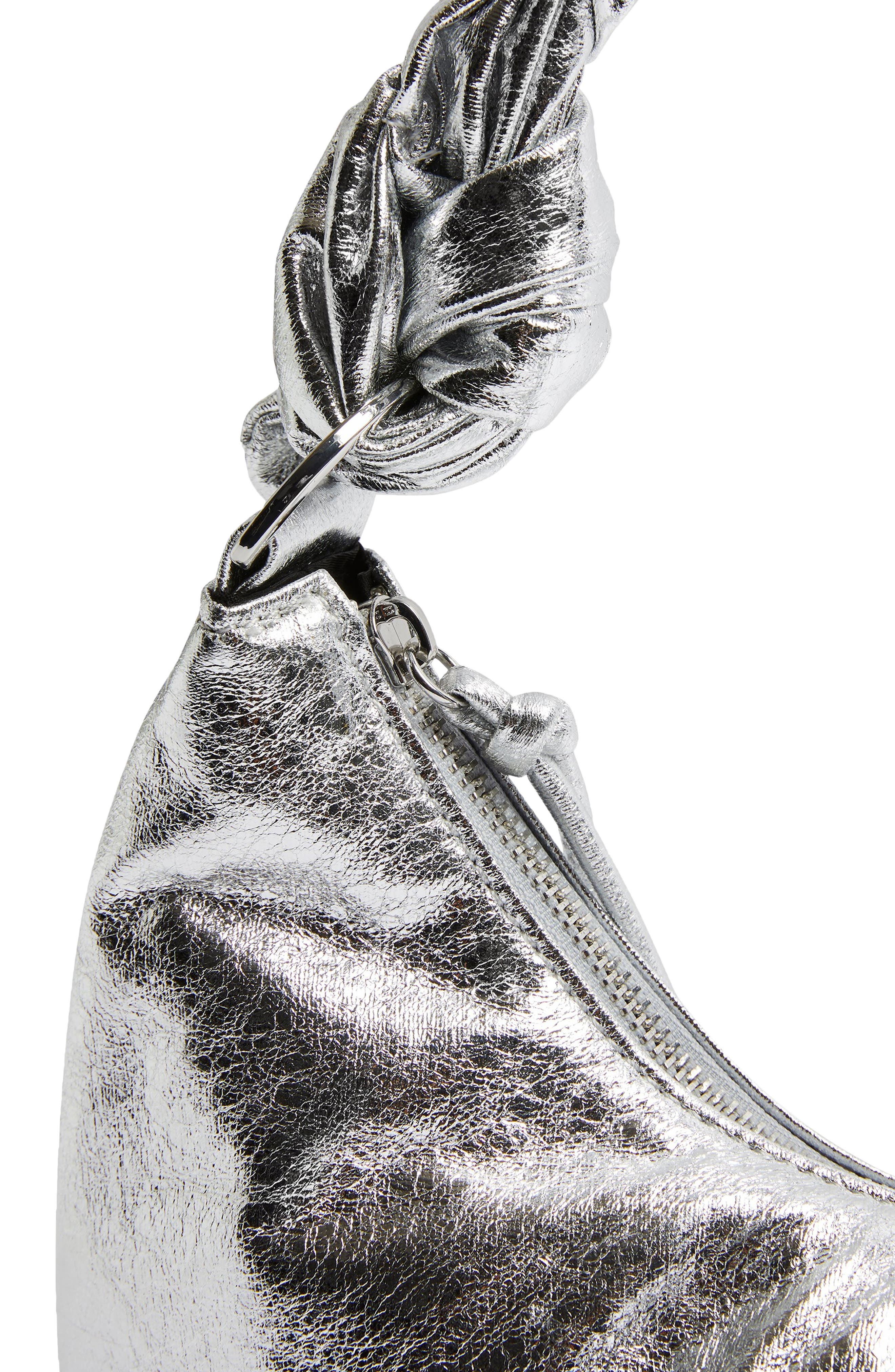 Knotted Half Moon Faux Leather Shoulder Bag, Alternate, color, SILVER
