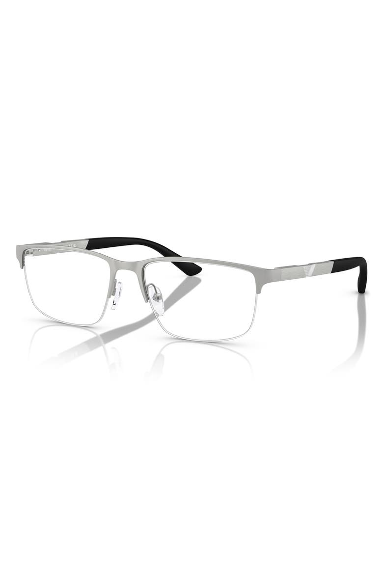 Emporio Armani 56mm Rectangular Optical Glasses, Alternate, color, Matte Silver / Demo Lens