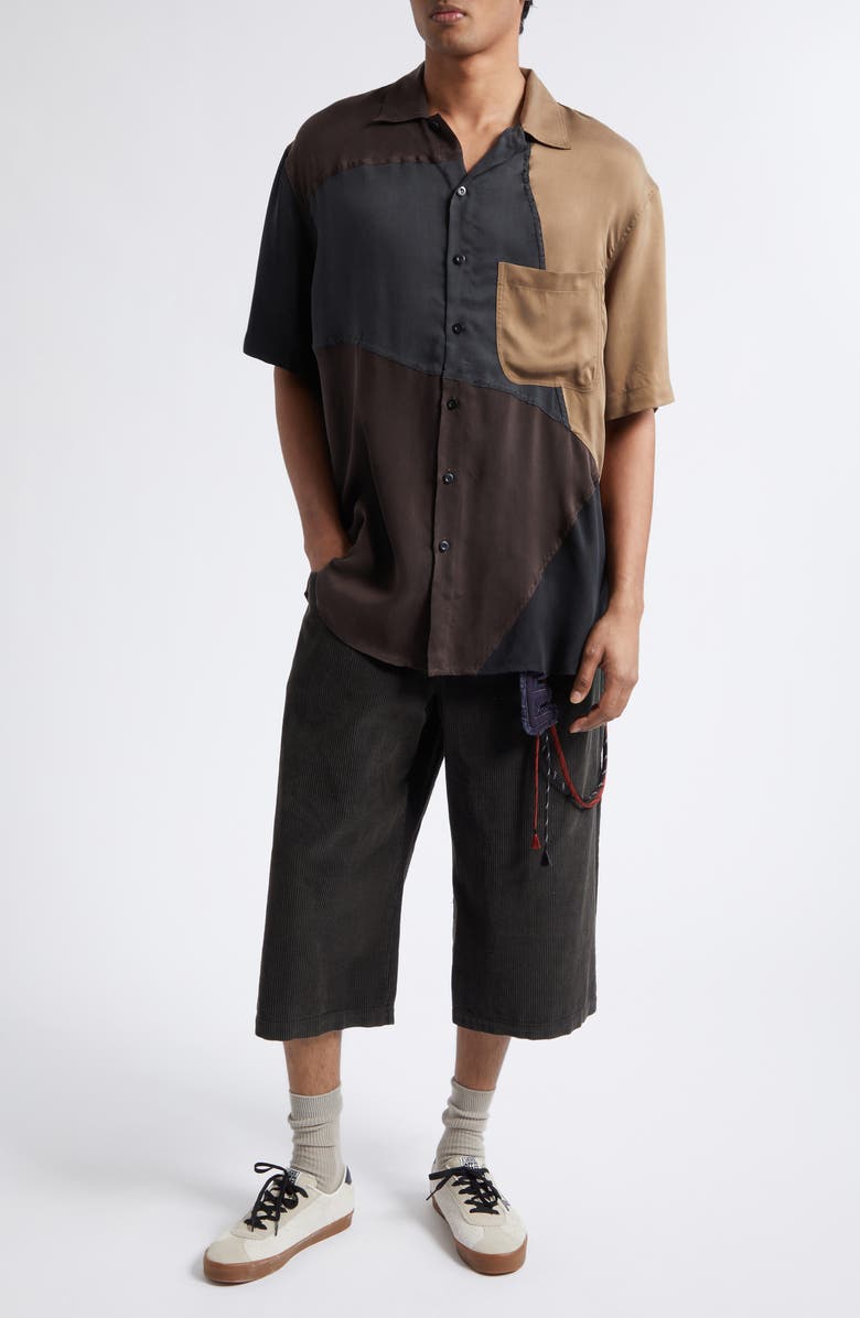 SONG FOR THE MUTE Oversize Colorblock Short Sleeve Button-Up Shirt, Alternate, color, Multi