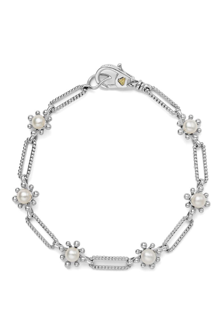 Sterling Silver Luna Fleur Cultured Pearl Bracelet, Alternate, color, SILVER