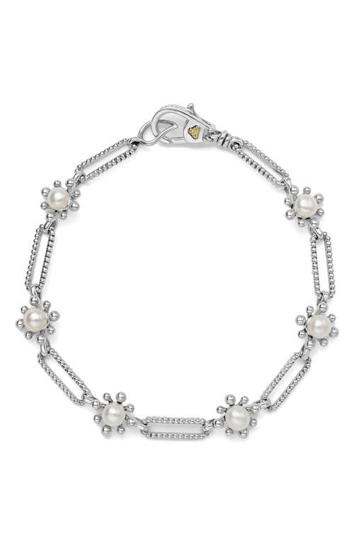 Lagos Sterling Silver Luna Cultured Pearl Fleur Link Bracelet In Silver
