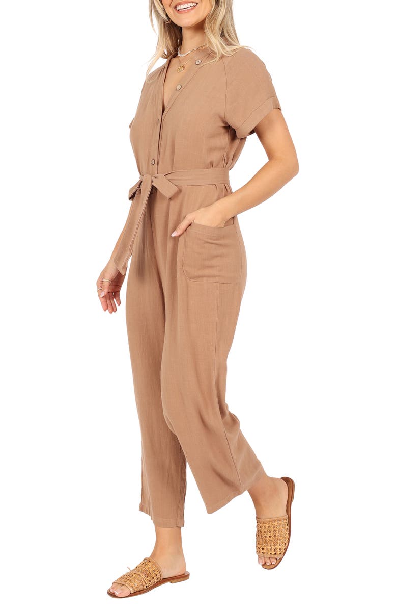 Petal & Pup Archie Tie Waist Linen Jumpsuit, Alternate, color, Mocha