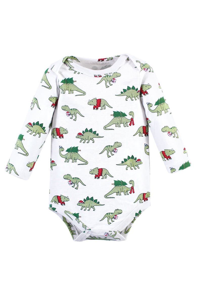 Everyday Long-Sleeve Cotton All-in-Ones, Alternate, color, Christmasaurus