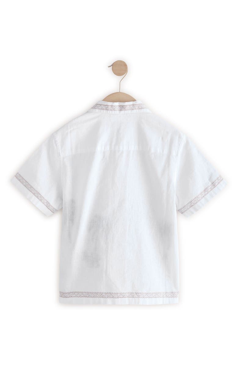 NEXT Kids' Palm Tree Embroidered Short Sleeve Linen & Cotton Button-Up Shirt, Alternate, color, White