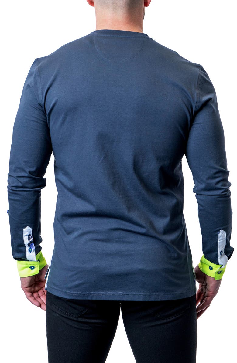 Maceoo Edison Neoncuff Blue V-Neck Long Sleeve T-Shirt, Alternate, color, Blue