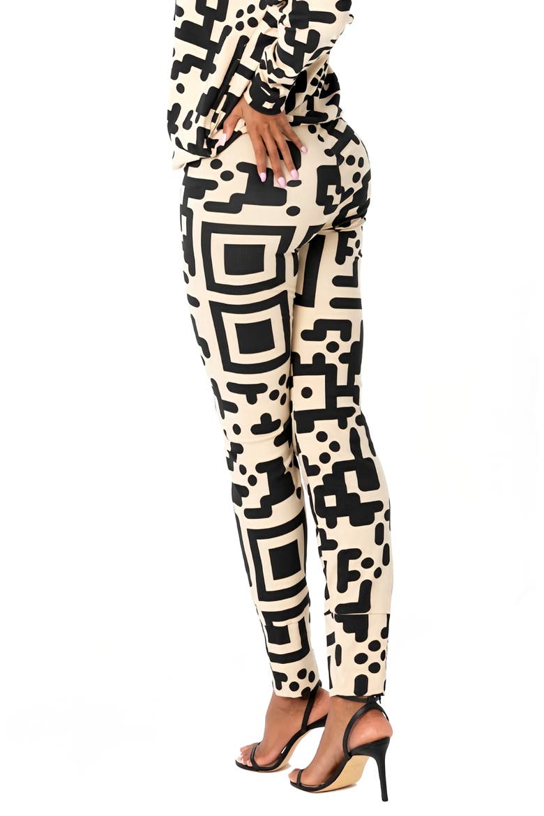 QR Code Abstract Print Leggings, Alternate, color, CREAM