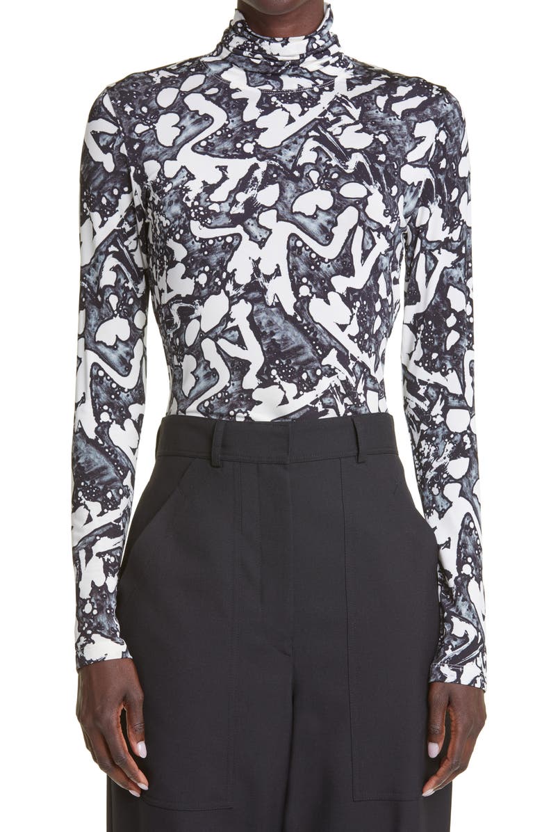 Stella McCartney x Frank Stella Swan Print Turtleneck Top, Main, color,