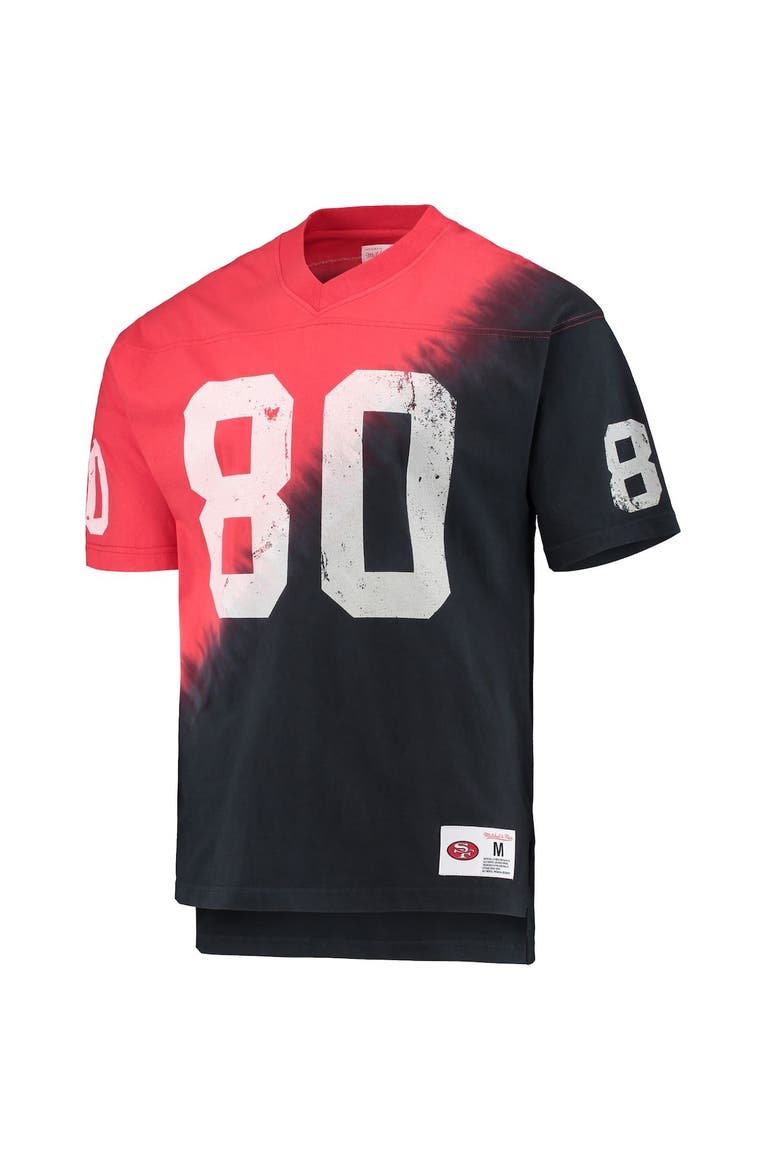 Men's Mitchell & Ness Jerry Rice Black/Red San Francisco 49ers Retired Player Name & Number Diagonal Tie-Dye V-Neck T-Shirt, Alternate, color, Black