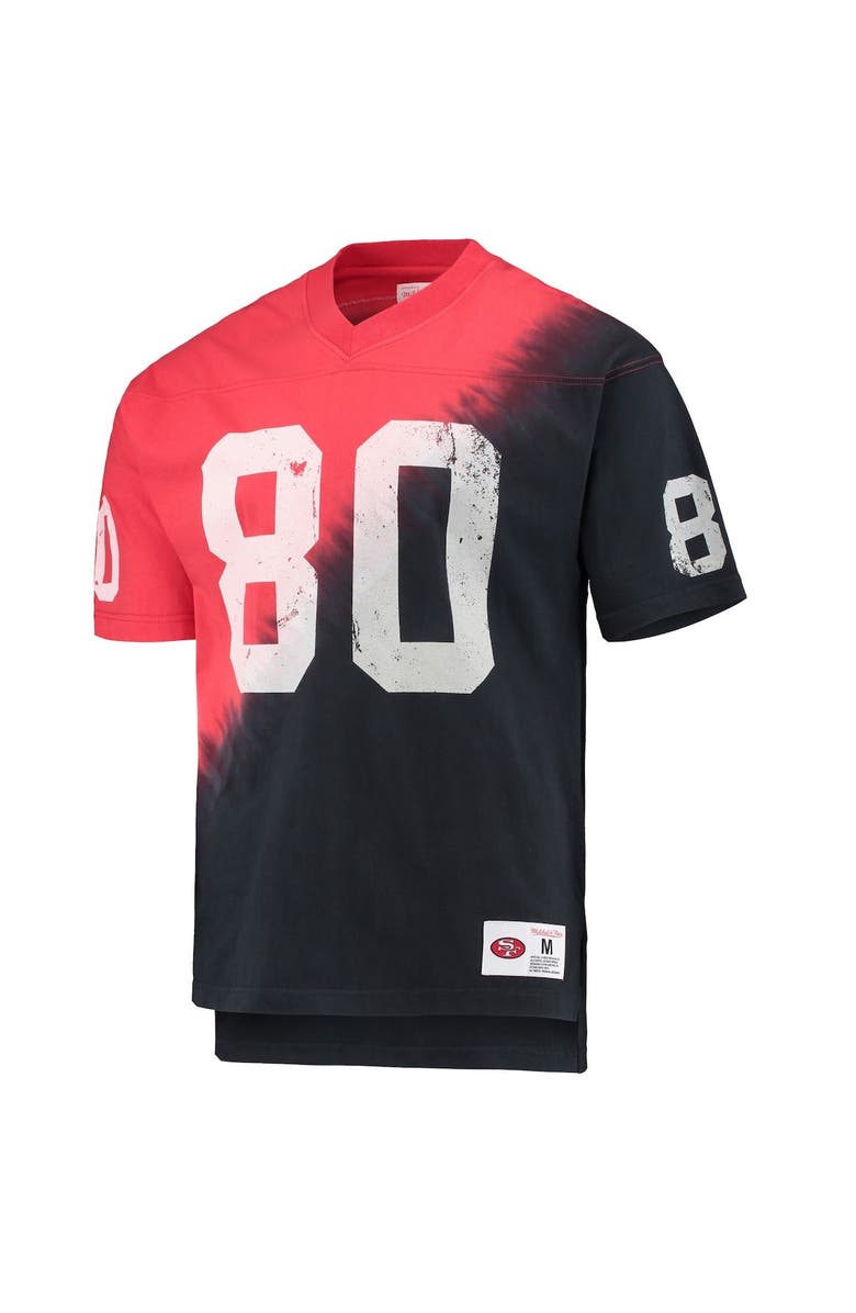 Mitchell & Ness Men's Mitchell & Ness Jerry Rice Black/Red San Francisco 49ers Retired Player Name & Number Diagonal Tie-Dye V-Neck T-Shirt, Alternate, color, Black