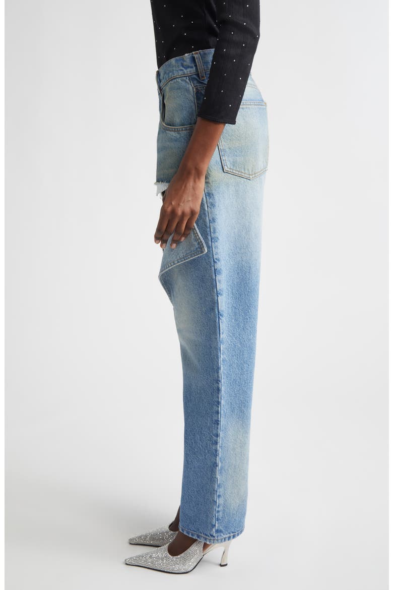 Thigh Slash Straight Leg Jeans, Alternate, color, MEDIUM BLUE