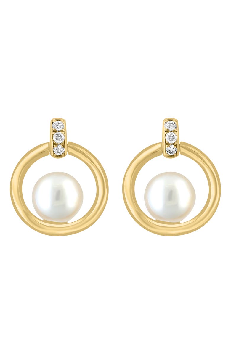 EFFY 14K Yellow Gold Diamond & 5.5mm Freshwater Pearl Drop Earrings - 0.06ct., Main, color, 