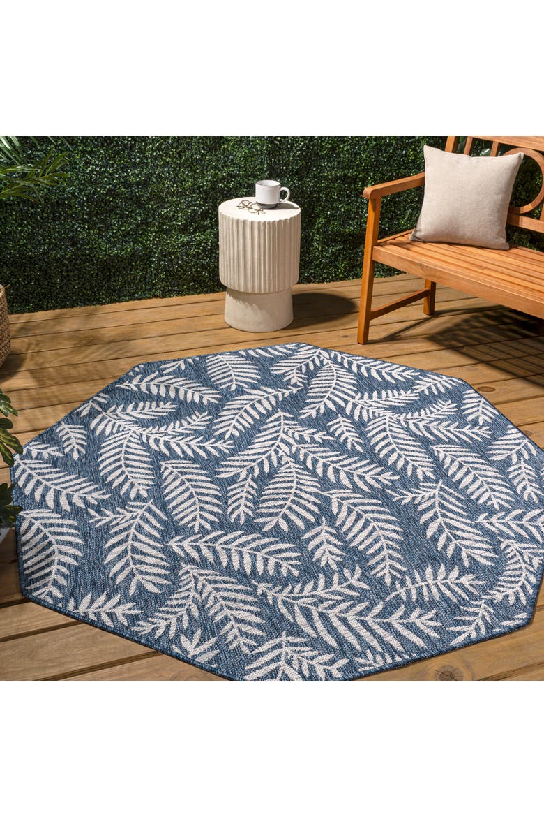 Nevis Palm Frond Octagon Indoor/Outdoor Area Rug, Alternate, color, Navy/Ivory