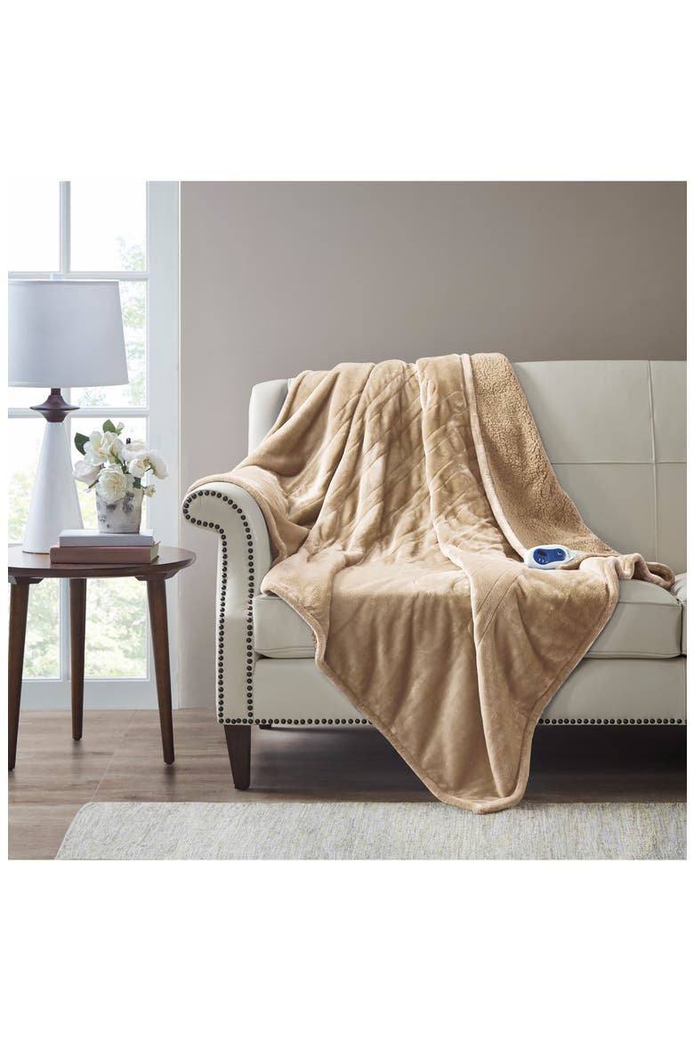 Heated Microlight Reverse To Berber Throw Blanket, Alternate, color, BEIGE