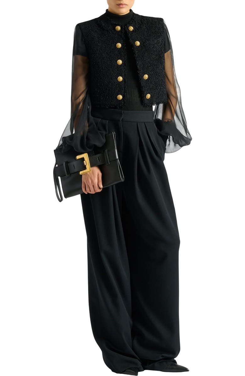 Balmain Anthem smooth leather clutch, Alternate, color, Black