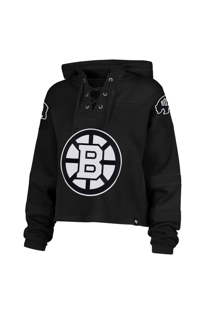 '47 Women's '47  Black Boston Bruins Cropped Lacer Hoodie, Alternate, color, Black