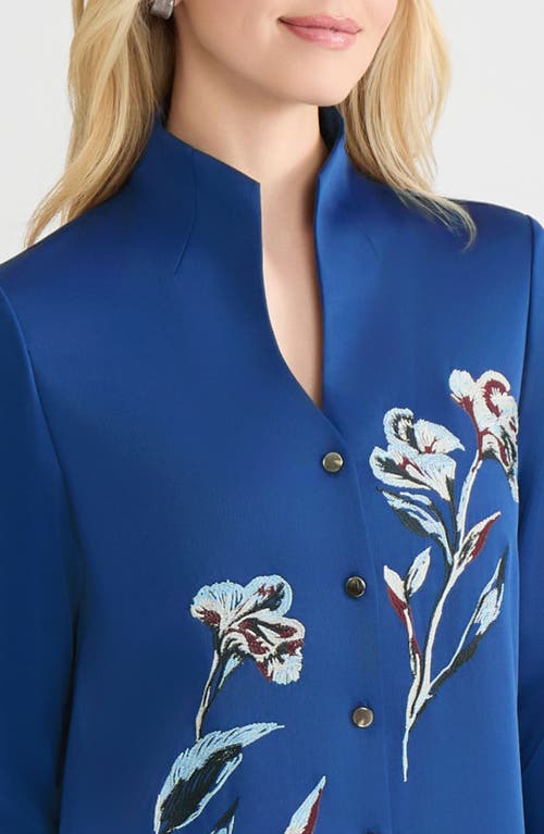 Misook Embroidered Crêpe De Chine Shirt In Blue