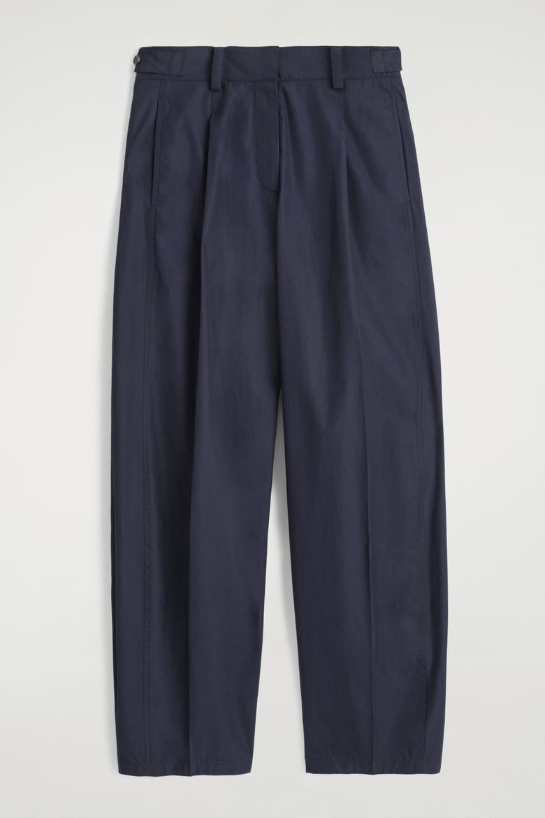 Pleated Cotton Barrel-Leg Trousers, Alternate, color, NAVY