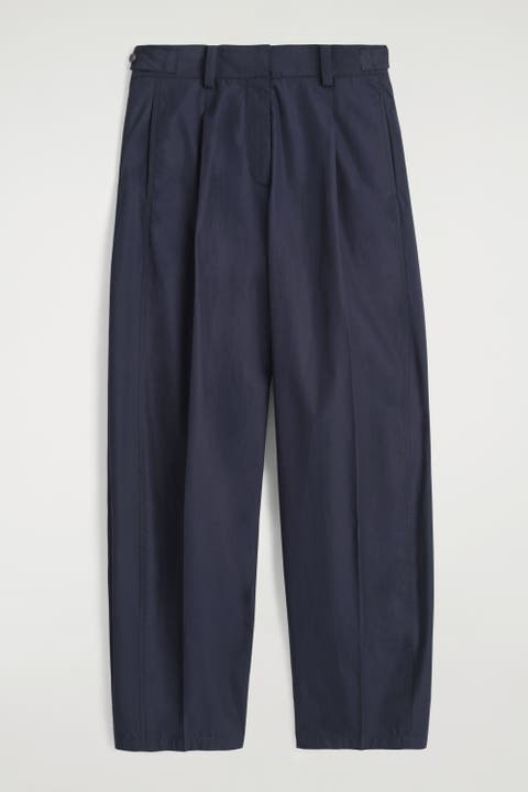 Pleated Cotton Barrel-Leg Trousers