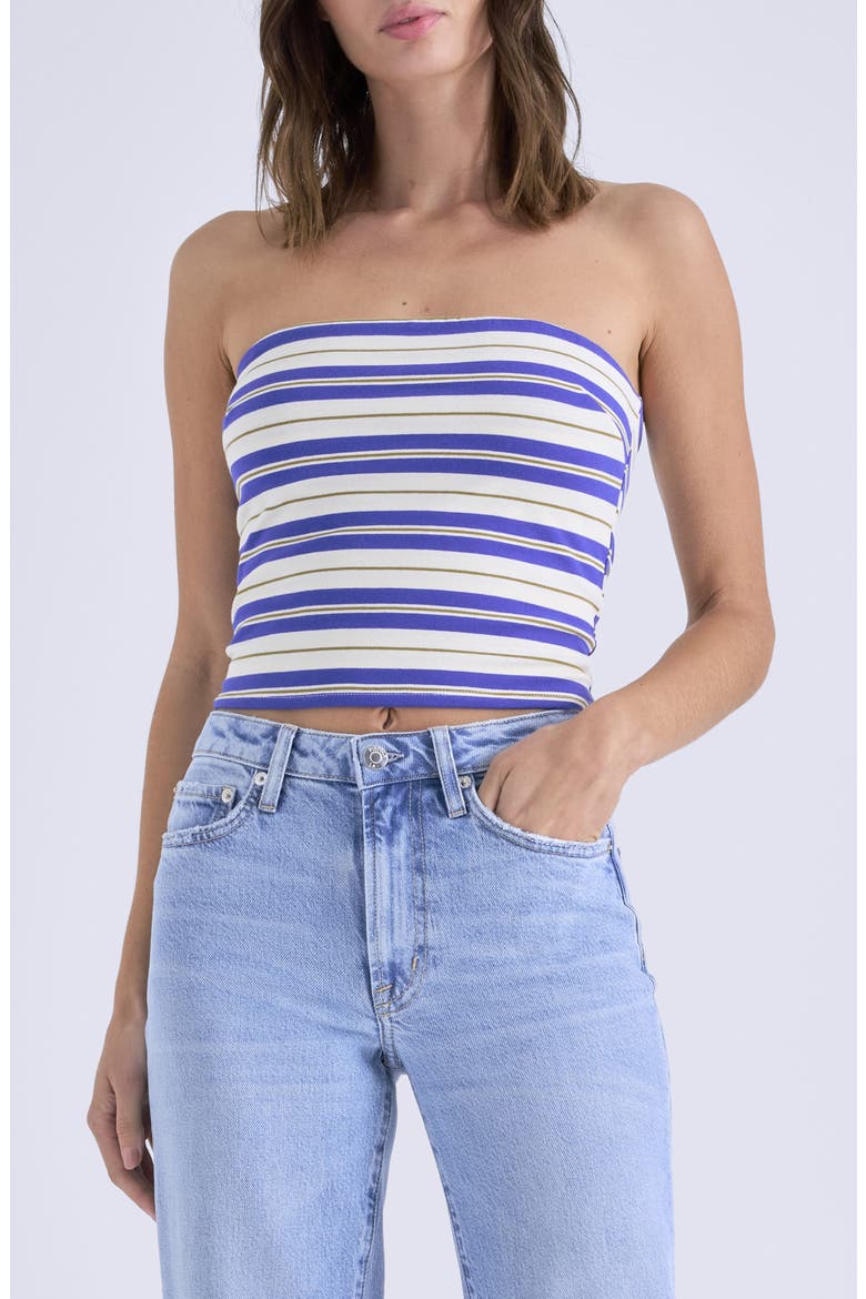 Beverly Stripe Cotton Blend Strapless Top, Main, color, EGPTIAN BLUE STRIPE