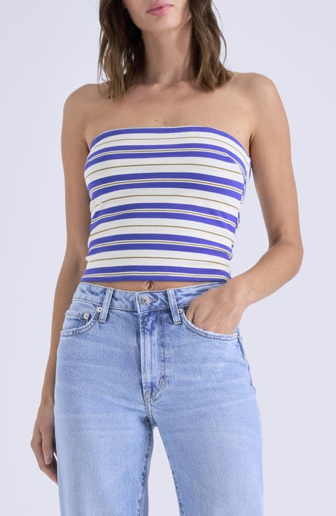 Beverly Stripe Cotton Blend Strapless Top