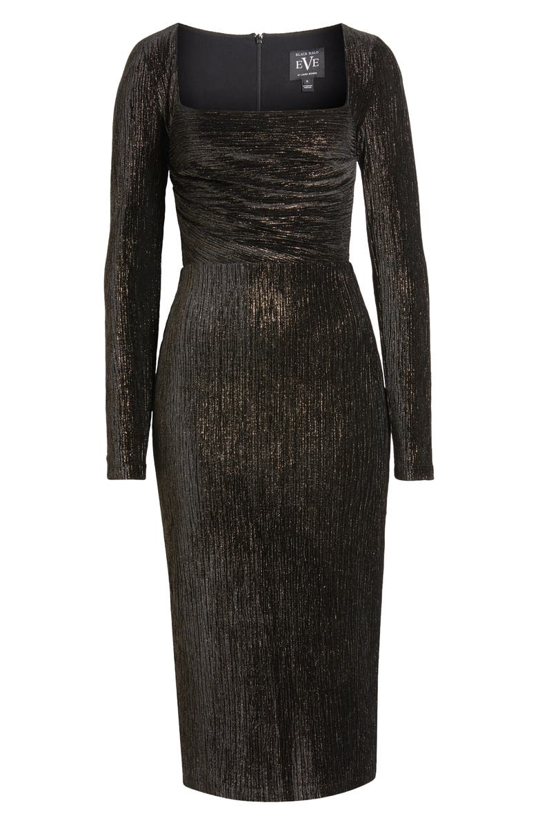 Black Halo Xander Metallic Long Sleeve Sheath Cocktail Dress, Alternate, color, Black Gold