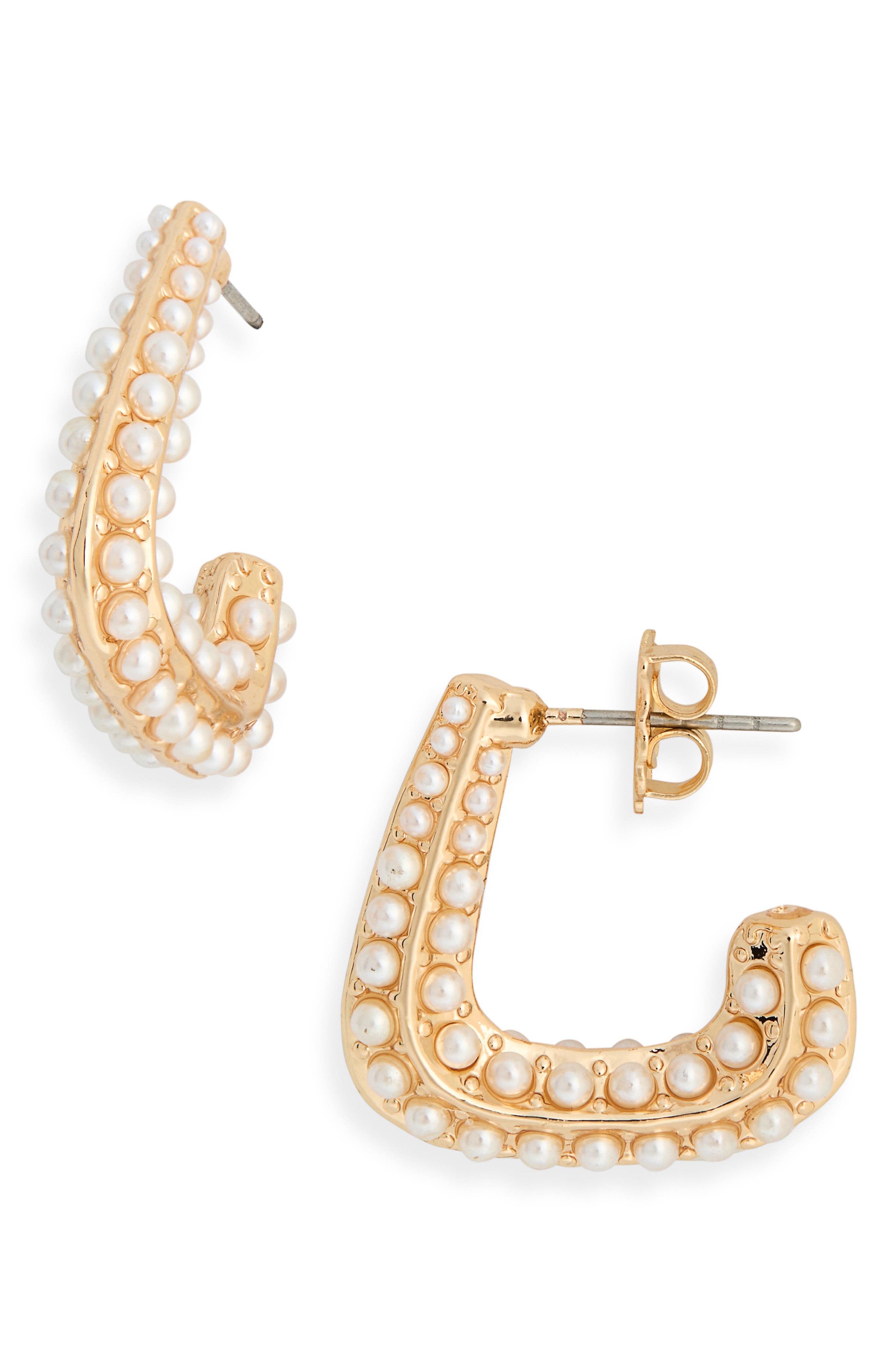 NORDSTROM RACK Micro Faux Pearl Hoop Earrings