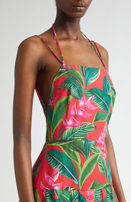Farm Rio Dream Garden Strappy Back Linen Blend Maxi Dress In Red